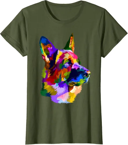 Vista 105 de Camiseta con retrato de pastor alemán para dueños de perros, Negro, S