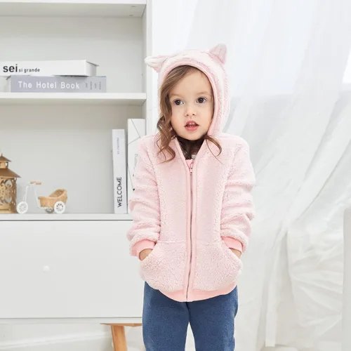 Vista 3 de Chaqueta de abrigo con capucha con forro polar para recién nacidos bebés niños y niñas diseño de dibujos animados con orejas abrigo cálido