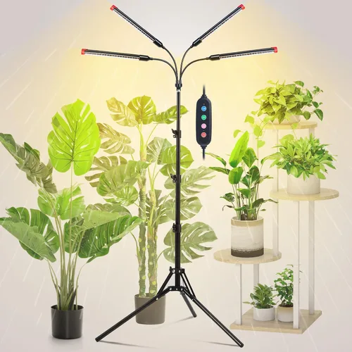 Vista 9 de Luces de crecimiento de clip fuerte de 4 cabezales para plantas de interior, inicio de semillas, bonsái, temporizador de 4/8/12/16/20H, 36 W, sin