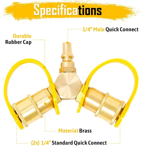 Vista 2 de Gas One Adaptador divisor en Y de propano de conexión rápida de 1/4 pulgadas para remolque de RV y manguera de propano de conexión rápida Conéctate