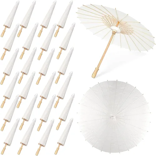 Vista 9 de MOTOTO Paraguas de papel blanco de 33 pulgadas, paraguas de papel aceitado chino, japonés, paraguas decorativo de pintura DIY para decoración