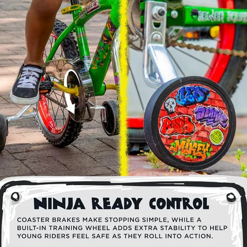 Vista 6 de Dynacraft Teenage Mutant Ninja Turtles Bicicleta para Niños Varones de 5 a 7 años – Bicicleta para niños principiantes con ruedas de entrenamiento