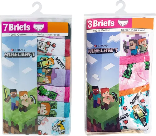 Vista 4 de Minecraft Girls 10-Pack 100% Cotton Underwear and Super Soft Hipster in Size 4, 6, 8, 10