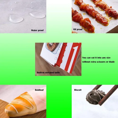 Vista 7 de Rollo de papel pergamino antiadherente para hornear, papel encerado reutilizable de grado alimenticio impermeable y a prueba de aceite, 12 pulgadas