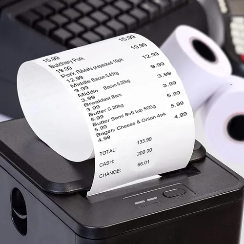Vista 8 de rollos de papel térmico comprobante, 2 1/4 pulgadas x 50 pies (100 rollos), Blanco Cash Register Credit Card Paper, For Credit Card Machine POS