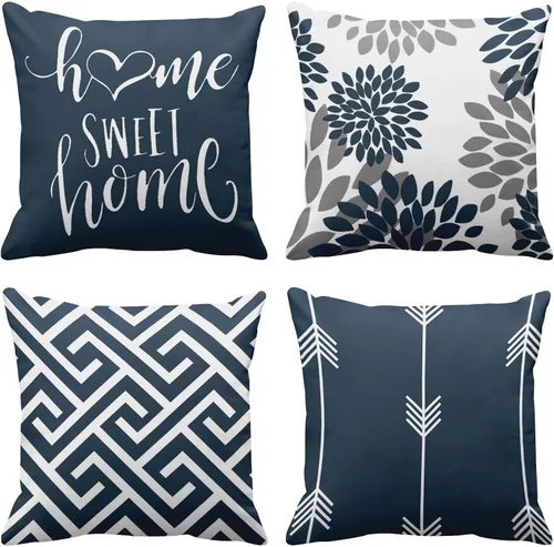 Vista 8 de Emvency Juego de 4 fundas de almohada modernas geométricas abstractas en negro, blanco y gris, diseño de flechas florales dulces, fundas de almohada
