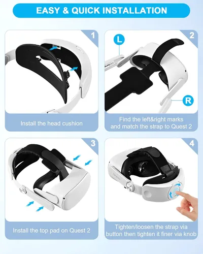 Vista 6 de TRANSNOVO Compatible with Oculus Quest 2 Head Strap, VR Accessory for Meta Quest 2,One-Button Retractable Lightweight Elite Strap,Enhanced Comfort