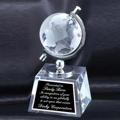 Vista 2 de SHOP AWARDS AND GIFTS Trofeo de globo mundial giratorio de cristal óptico personalizado, premio de logro y reconocimiento con texto grabado, 6