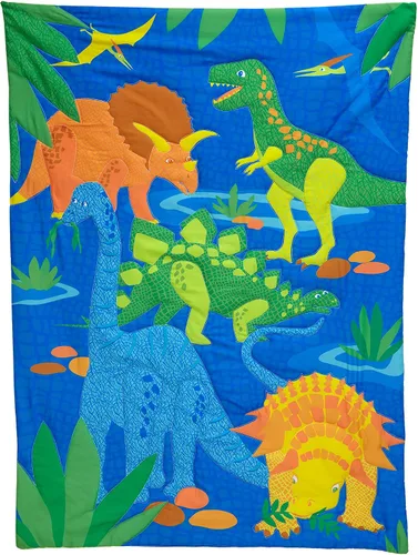 Vista 3 de Everything Kids Juego de cama infantil que brilla en la oscuridad con 4 piezas. Hada mágica, rosa, naranja, lavanda. Dinosaurios