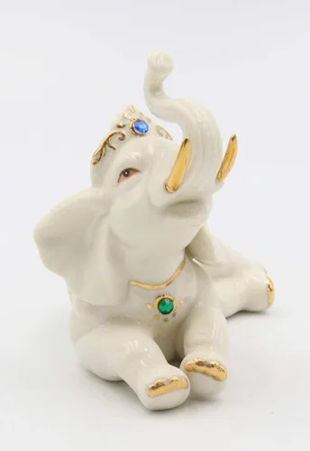 Vista 2 de Cosmos Gifts Figura fina y elegante de porcelana de jade con detalles dorados, 5-1/4 pulgadas de largo