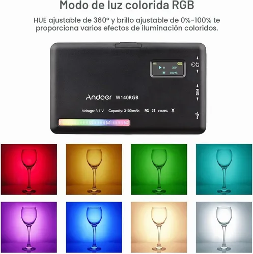 Vista 5 de Andoer Iluminación video CRI95+2500K-9000K de la conferencia del kit de la luz del RGB LED W140