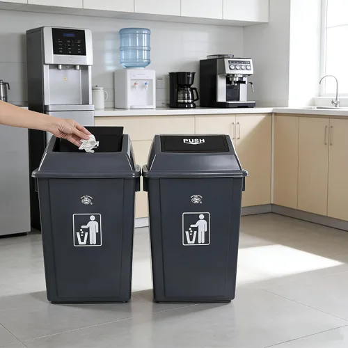 Vista 5 de Paquete de 4 cubos de basura de reciclaje de 13 galones para el hogar dormitorio y la oficina, contenedor de reciclaje grande con tapa, color gris