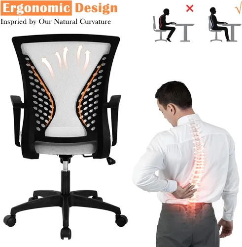 Vista 25 de Silla de oficina en casa, silla de escritorio ergonómica, respaldo medio, silla de computadora de PC con soporte lumbar y reposabrazos, silla