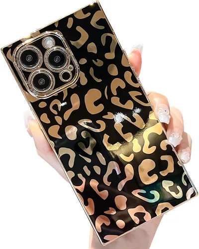 Vista 22 de Elegante Compatible con iPhone 12 Funda de Borde Rectangular, Lindo Patrón de Leopardo de Lujo Funda con Plateado Protector de Cámara TPU Suave A