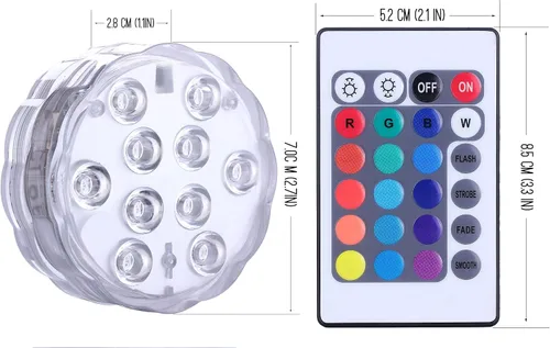 Vista 3 de Qoolife Luces LED sumergibles con control remoto, batería incluida, luz impermeable RGB multicolor cambiante para piscina, base de jarrón, spa
