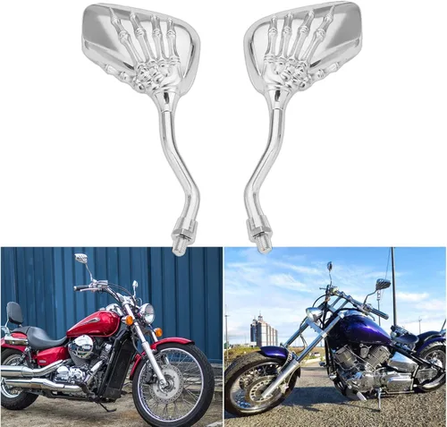 Vista 9 de DREAMIZER Espejos de motocicleta Black Skull para manillar – Espejos laterales retrovisores de 0.315 in y 0.394 in para Shadow Spirit 750 Aero Grom