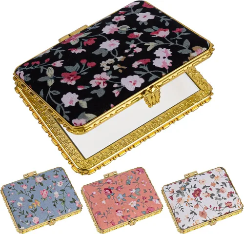 Vista 10 de AUEAR, Paquete de 4 pequeñas flores portátiles espejo de maquillaje retro floral doble cara monedero para viaje cosmético corazón
