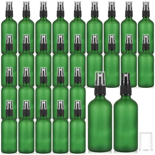 Vista 7 de Roshtia 30 botellas vacías decorativas transparentes de 0.33 onzas fluidas de color madera de haya con atomizador de perfume recargable, con bomba