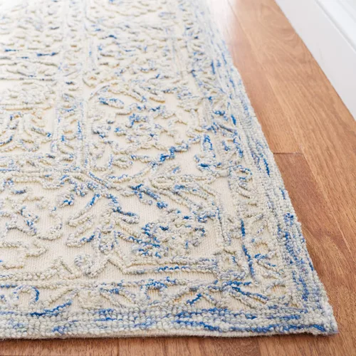 Vista 3 de Martha Stewart x SAFAVIEH - Colección de alfombras de área, 2 pies 3 pulgadas x 8 pies, marfil y azul, lana hecha a mano, ideal para sala de estar