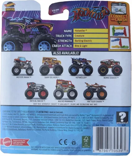 Vista 2 de Matchbox Hot Wheels Monster Trucks Hotweiler, más Neonsense 5/5 Connect and Crash Car