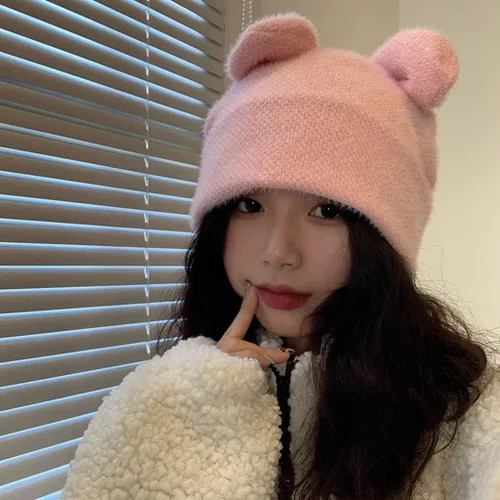 Vista 5 de Gorro de invierno con orejas de conejo 3D, gorro de ganchillo para mujeres y niñas