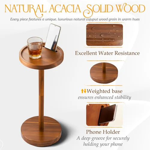 Vista 4 de BLUEWEST Mesa de bebidas, mesa auxiliar compacta de 22 pulgadas de alto con ranura para teléfono y base con peso, mesa de pedestal duradera como
