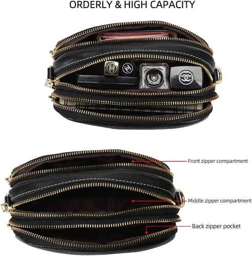 Vista 5 de DORIS&JACKY Leather Crossbody Bag For Women Small Soft Triple Zipper Shoulder Handbags With Adjustable Strap