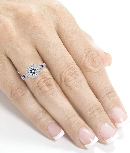 Vista 4 de Kobelli Anillo de compromiso de moissanita y zafiro de 1 quilate en oro blanco de 14 quilates
