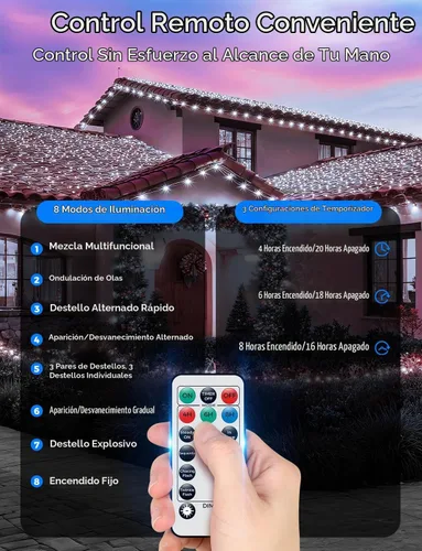 Vista 4 de Brightever Luces LED de Navidad para Exteriores, 295 Pies 900 Luces LED para Árbol de Navidad y Cerca con Control Remoto - 8 Modos de Iluminación