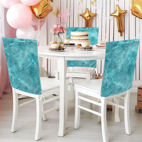 Vista 5 de Juego de 6 fundas decorativas para sillas de comedor con fondo turquesa simple para ceremonia, extraíbles sin brazos