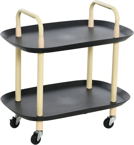 Vista 12 de Main + Mesa Carrito moderno de plástico y metal de 2 niveles, negro y verde oscuro