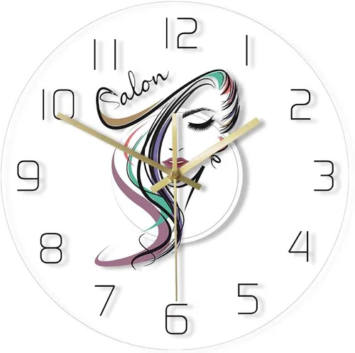 Vista 2 de The Geeky Days Beauty Time Peluquería Peluquería Diseño de peluquería Acrílico transparente Iluminación LED Reloj de pared Barbería Peluquería