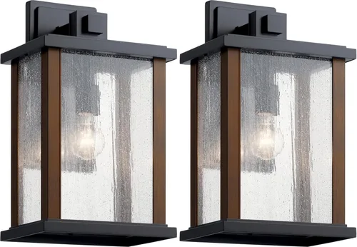 Vista 13 de Kichler Marimount - Lámpara de pared para exteriores de 12.75 pulgadas en color negro, aplique de pared exterior de 1 luz con vidrio acanalado