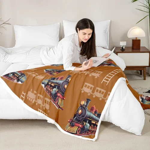 Vista 3 de Kids Train Flannel Blanket,Cartoon Car Bedroom Living Room Soft Cozy Fleece for Living Room Bedroom,Boys Girls Choo-Choo Train Tracks Blankets Decor