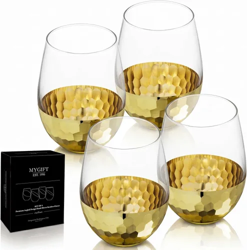 Vista 8 de MyGift Juego de 4 copas de champán modernas de 9 onzas, vino espumoso iridiscente, vino Prosecco transparente arcoíris, juego de mimosa de cóctel