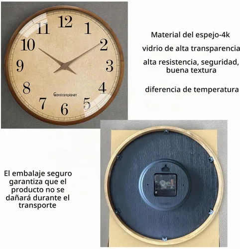 Vista 6 de Reloj de pared de madera maciza con pilas de 12 pulgadas Marrón