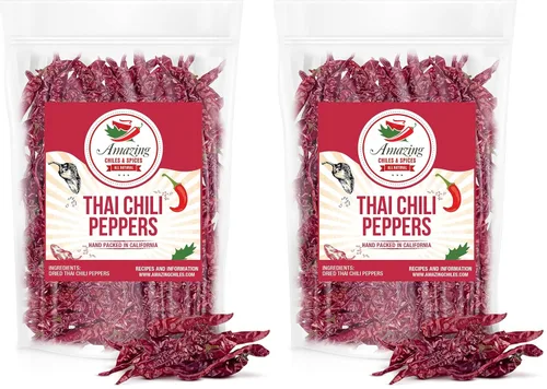 Vista 9 de Auténticos chiles rojos tailandeses, bolsa de 1 libra, chiles enteros rojos picantes, secos frescos para cocinar alimentos tradicionales asiáticos