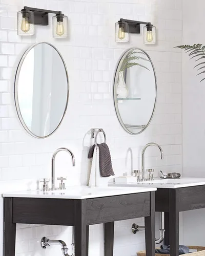 Vista 8 de Beionxii 2 luces de tocador de baño Aplique de pared vintage de bronce aceitado con vidrio transparente sembrado