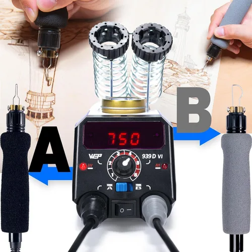 Vista 5 de Kit de Combustión de Madera WEP 939D-VI con Dos Plumas 250-750℃/482-1382℉ Herramienta de Combustión de Madera con Interruptor A/B, 2 Plumas