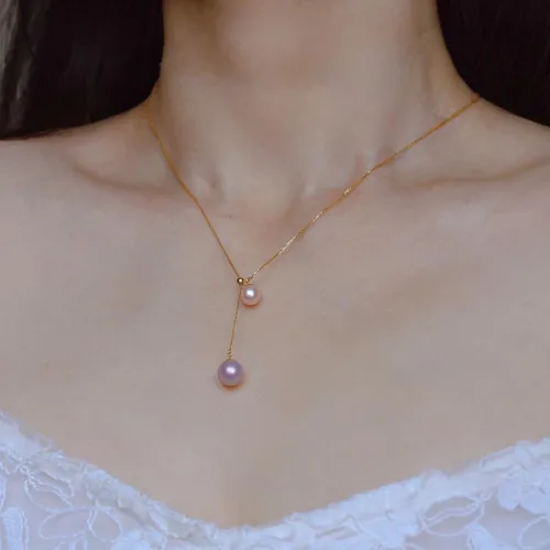 Vista 3 de Trendlooks S925 Lariat Collar cultivado de agua dulce perlas moradas y rosas reales collares colgantes deslizantes Y-collar para mujer, Plata