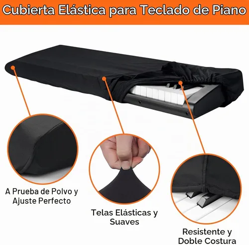 Vista 3 de Cubierta antipolvo para teclado de piano de 61 teclas, funda para teclado electrónico a prueba de suciedad con elástico duradero y bloqueo de cable