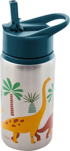 Vista 2 de Stephen Joseph Botellas de agua de acero inoxidable, 18 onzas, tapa con popote, vaso reutilizable, aislado, DINO