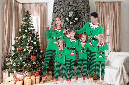 Vista 7 de Benaive Conjunto de pijamas de Navidad familiares a juego para niños y niñas, pijamas de vacaciones para mujeres y hombres