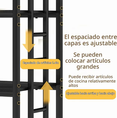 Vista 5 de Estante para panaderos de 4 niveles con almacenamiento y toma de corriente, soporte ajustable para microondas con almacenamiento, estante
