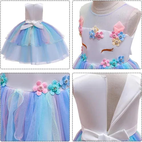 Vista 4 de Vestido de unicornio de princesa, disfraz de unicornio para Halloween, cosplay, regalo de cumpleaños