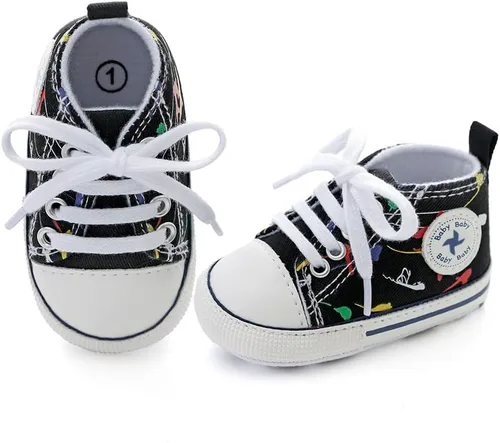 Vista 3 de Sekantrol Zapatos unisex para bebés, niñas y niños, suela suave, lona para recién nacidos, primeros pasos, zapatillas altas antideslizantes