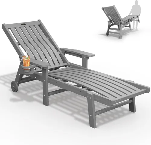 Vista 27 de THOEOE Juego de 2 tumbonas para exteriores, silla de piscina HDPE, madera