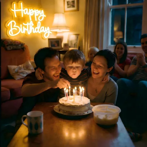 Vista 4 de Letrero de neón de feliz cumpleaños, letrero de luz LED de 16 x 11.5 pulgadas con 4 modos de iluminación y 5 niveles de brillo, alimentado por