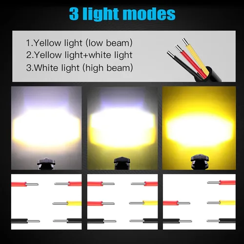 Vista 5 de Luces de conducción de motocicleta, 2 unids amarillo blanco bi color 6000LM 60W LED niebla luces de aleación de aluminio mini faros