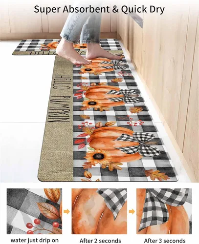 Vista 4 de Tapete de baño de acuarela de calabaza para bañera, antideslizante, de secado rápido y absorbente, tierra de diatomeas, fregadero, dormitorio